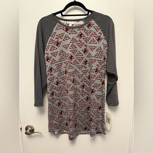 LuLaRoe Gray and Red Geometric Long Sleeve Top
